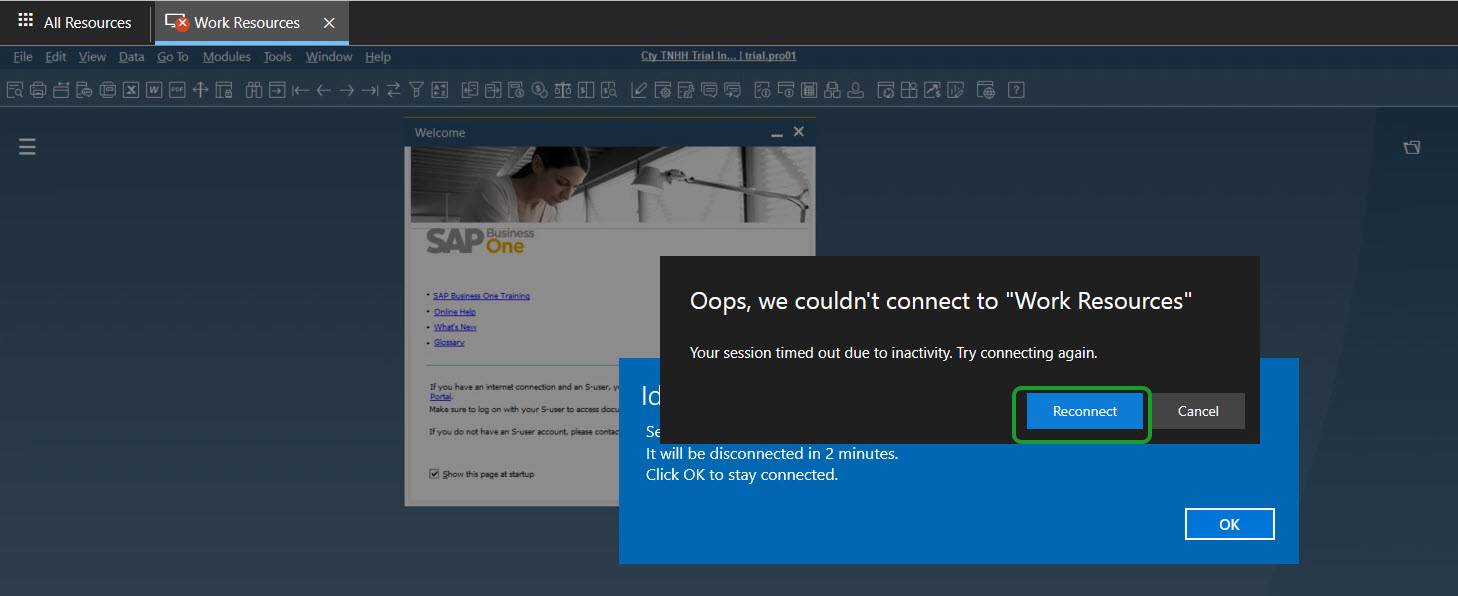 Thông báo timed out khi đăng nhập SAP Business One Cloud