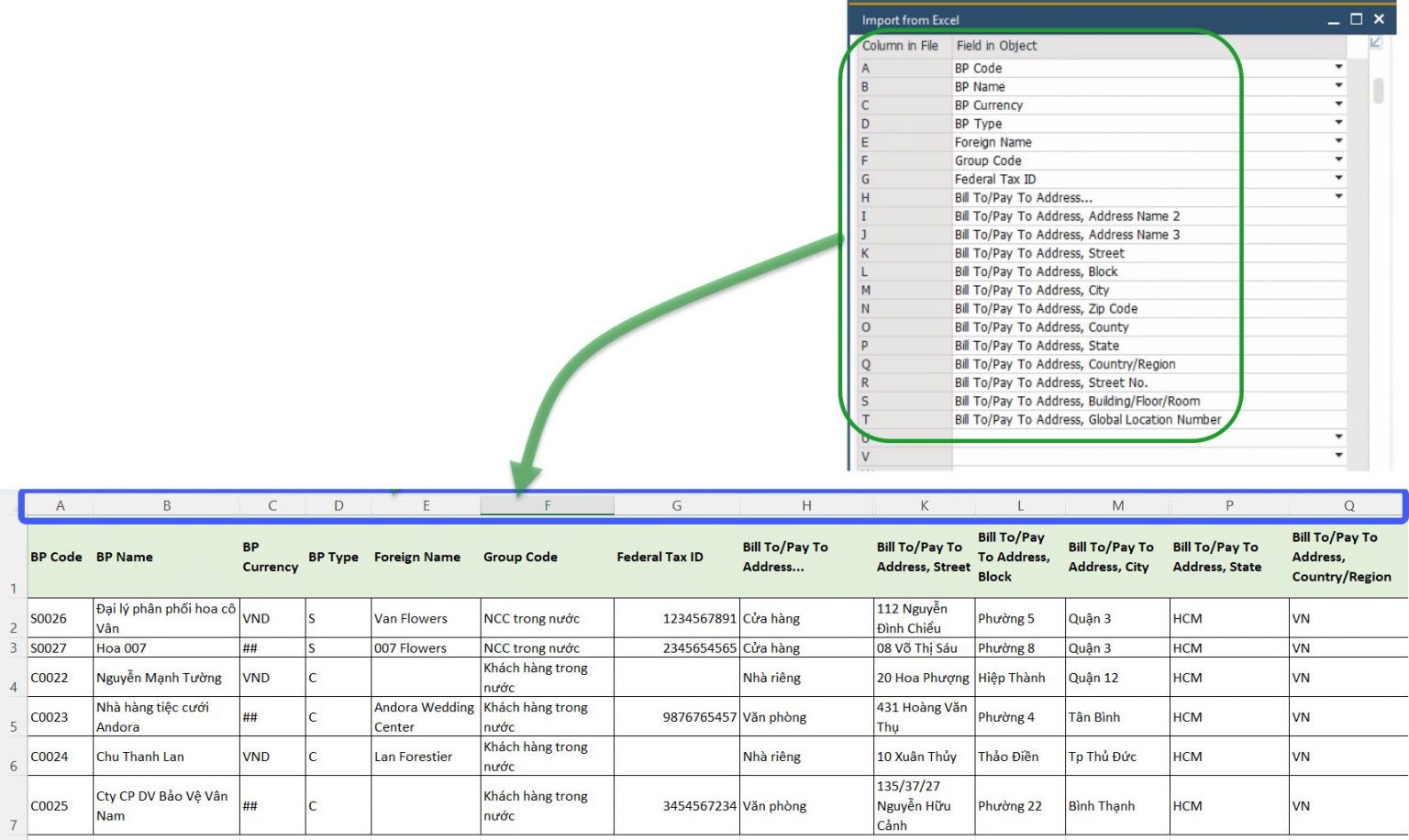 Hướng dẫn import business partert bằng file Excel