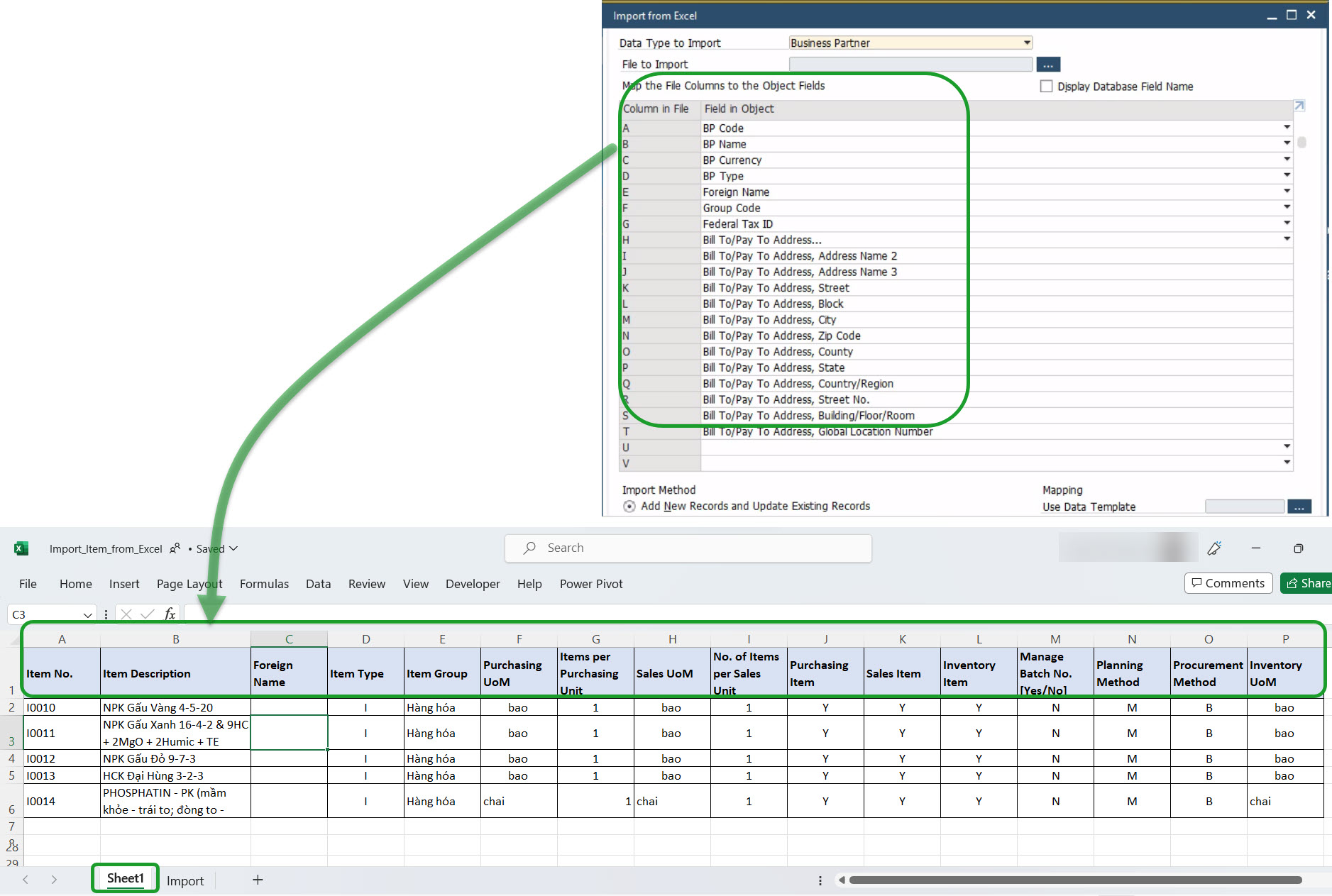 Hướng dẫn nhập dữ liệu danh mục hàng hóa từ file Excel vào hệ thống SAP B1 (Import Item from Excel file)